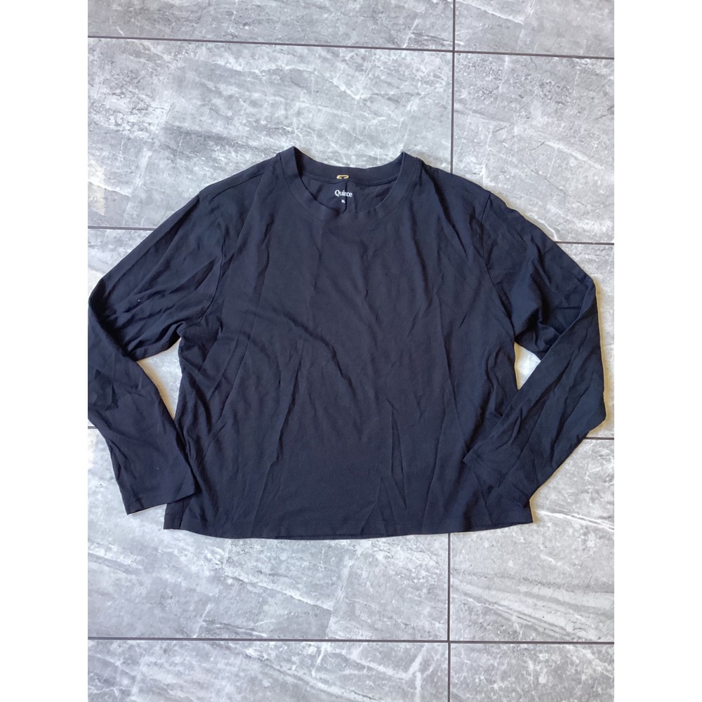 Quince NWOT Black Cotton Modal Relaxed Long Sleeve Tee Shirt XL HFMCOL006